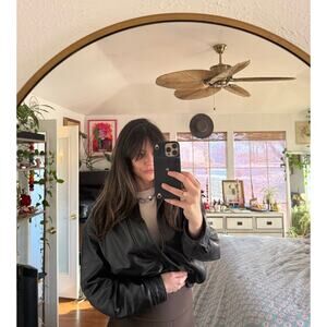 Vintage Black Genuine Leather Jacket Oversized 90s Minimal Beyond California L